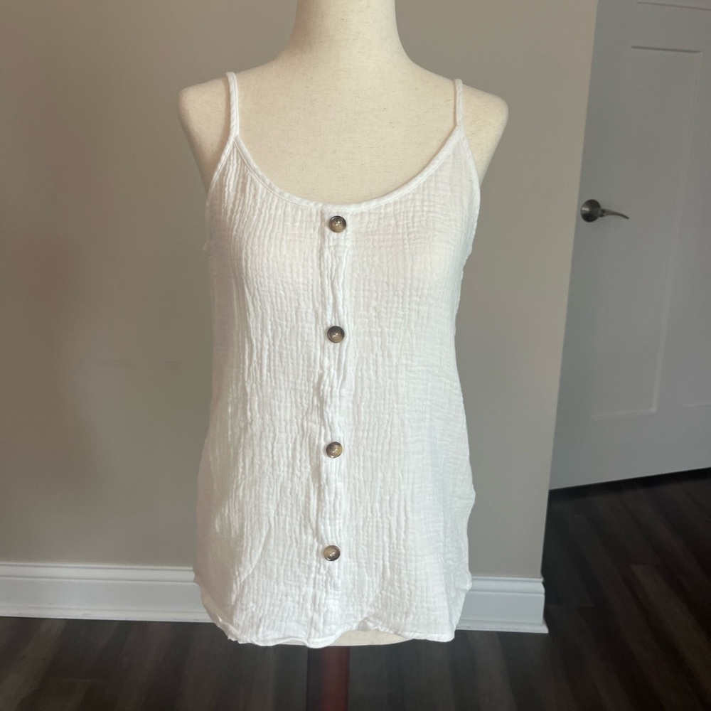 Womens 100% Cotton (Faux) Button-Down Tank
